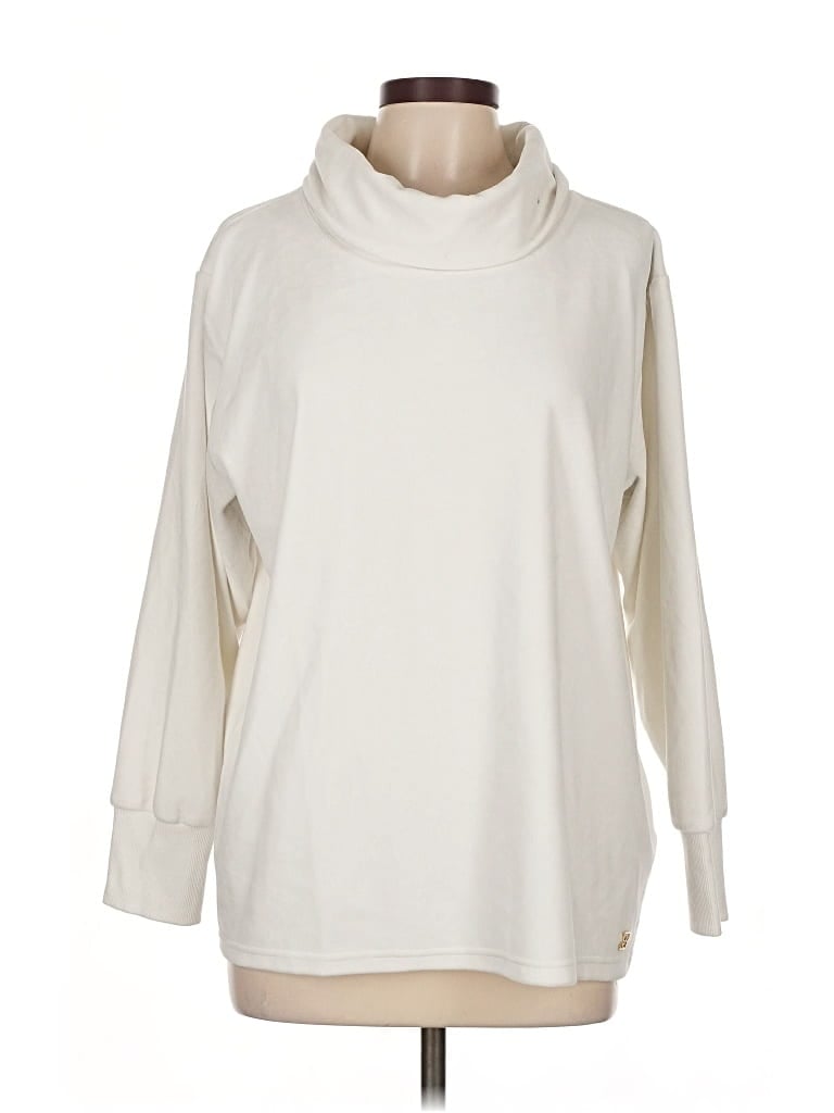 Pre-owned Calvin Klein Long Sleeve Top Ivory Cowl Neck Tops In White