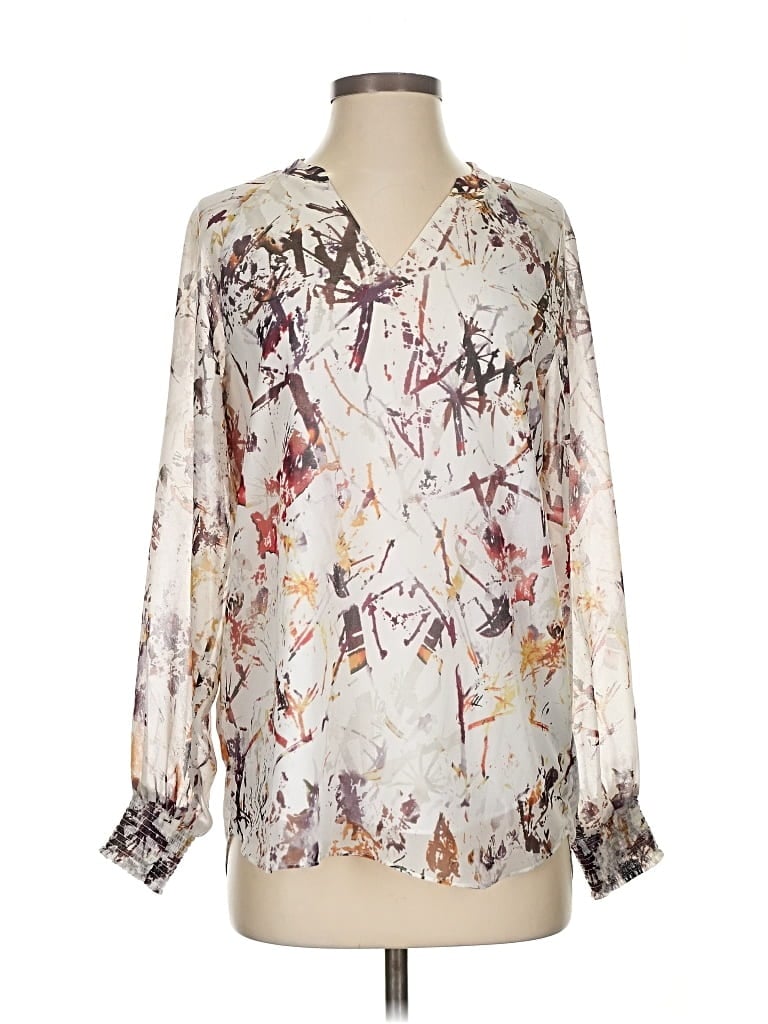 Pre-owned Cabi Long Sleeve Blouse In White