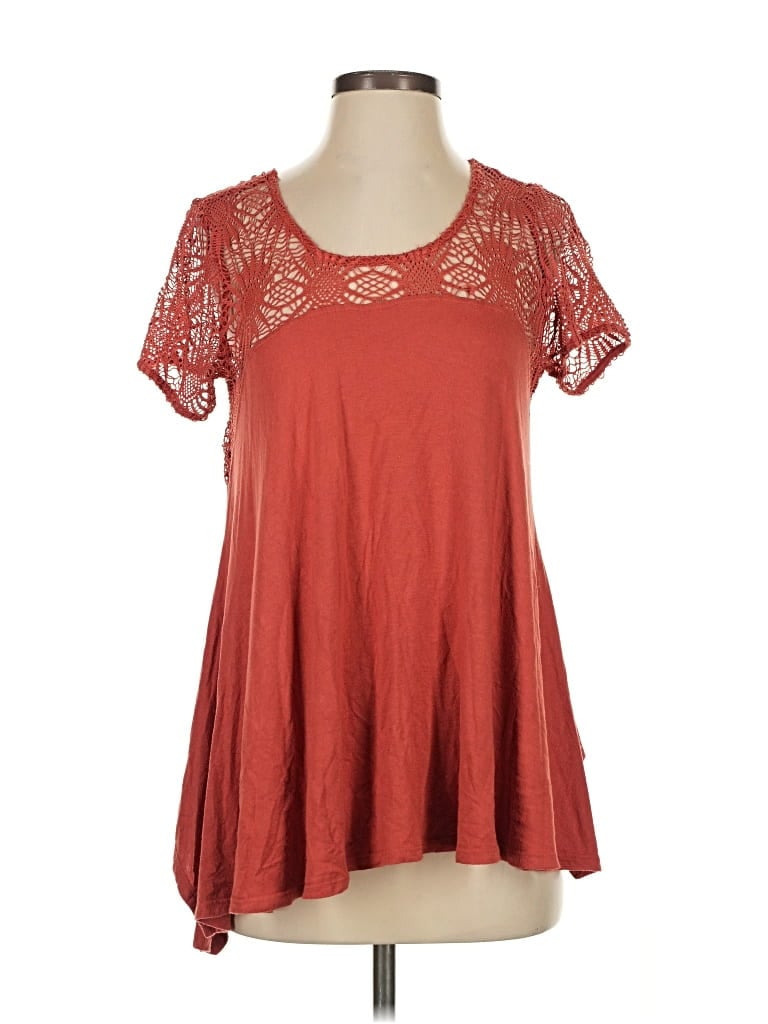 Pre-owned Altar'd State Short Sleeve Top Red Keyhole Neckline Tops