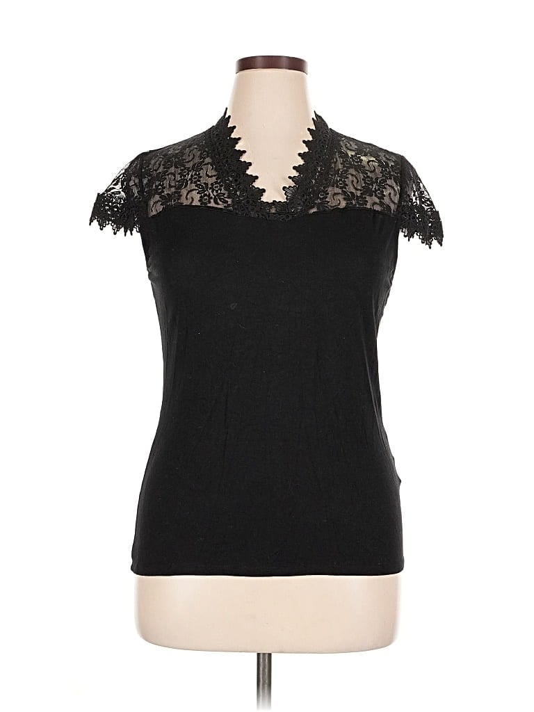 Pre-owned Inc International Concepts Short Sleeve Top Black Sweetheart Neckline Tops