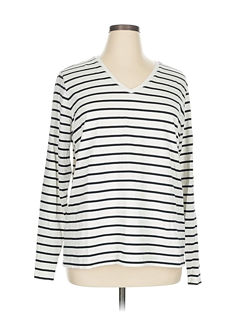 Pre-owned Lands' End Long Sleeve T-shirt In White