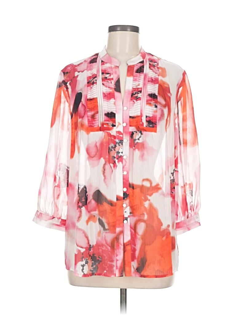 Pre-owned Jones New York Signature 3/4 Sleeve Blouse In Red