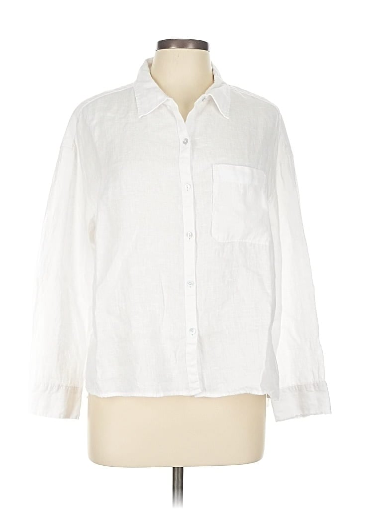 Pre-owned Nicole Miller Long Sleeve Button Down Shirt In White