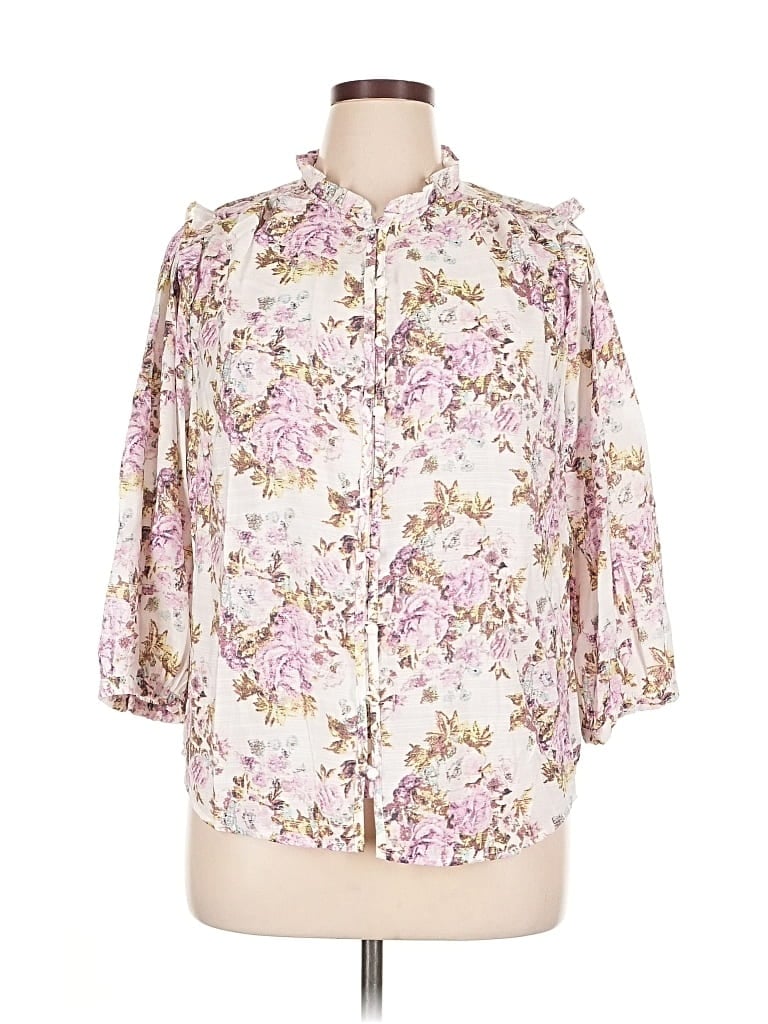 Pre-owned Lc Lauren Conrad 3/4 Sleeve Button Down Shirt In White