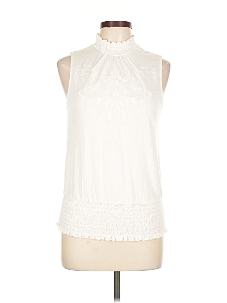 Pre-owned Cable & Gauge Sleeveless Blouse In White