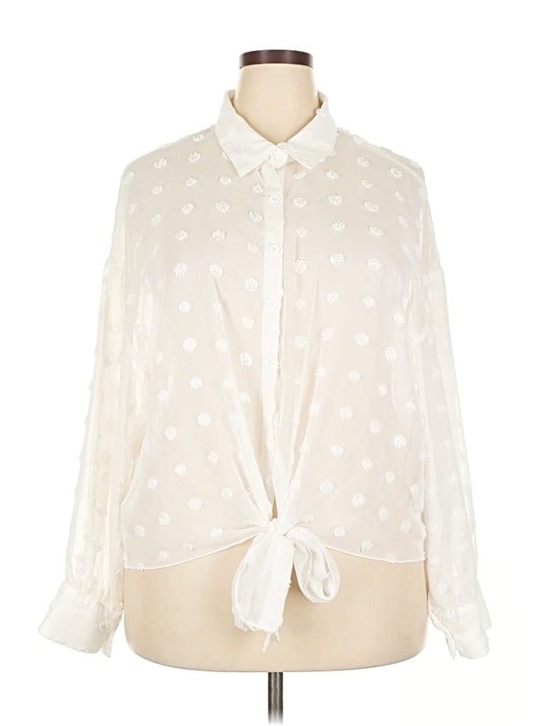 Pre-owned Shein Curve Long Sleeve Blouse In White