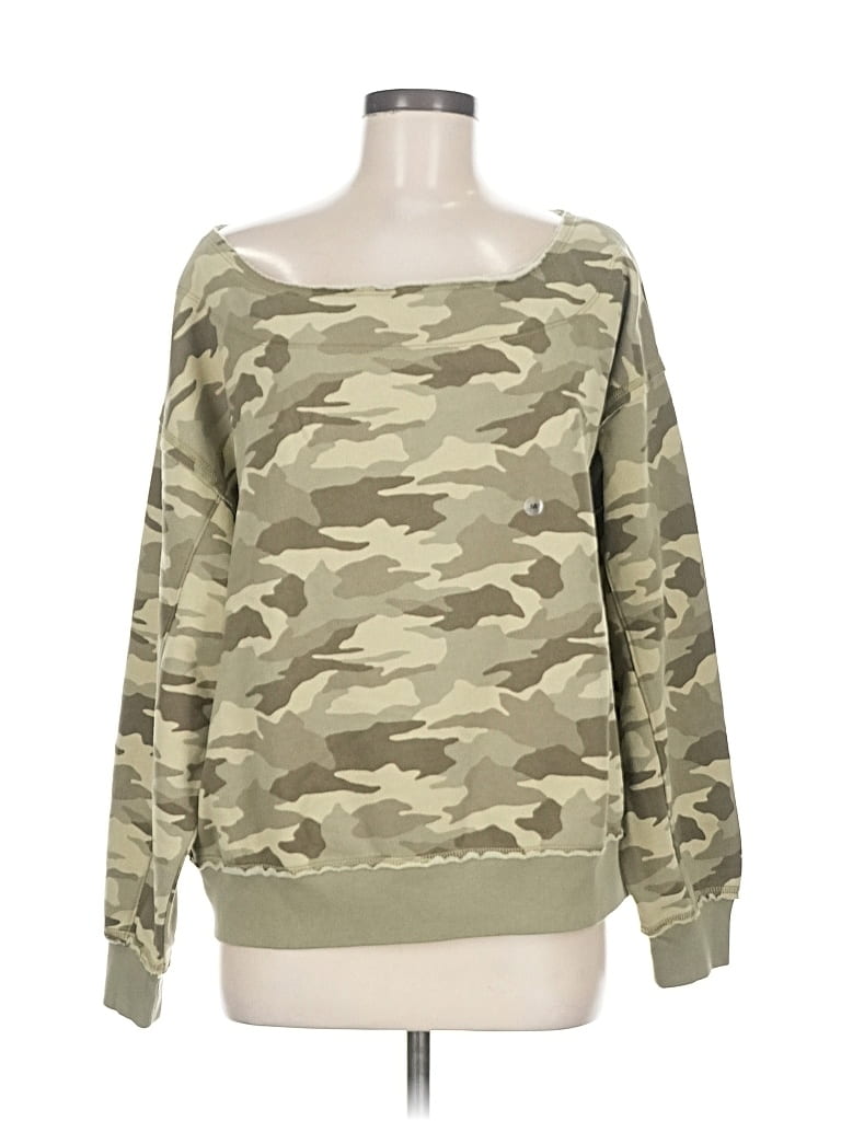 American Eagle Outfitters Sweatshirt: Green Camo Pattern Tops - Size Medium