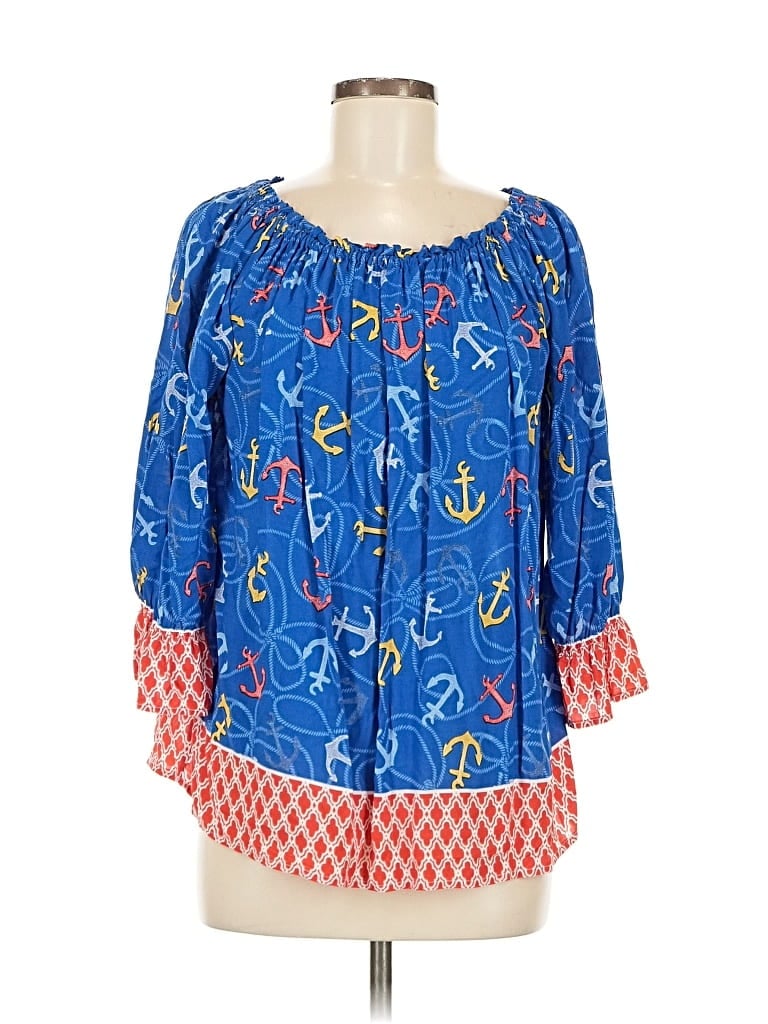 Pre-owned Grand & Greene 3/4 Sleeve Blouse In Blue