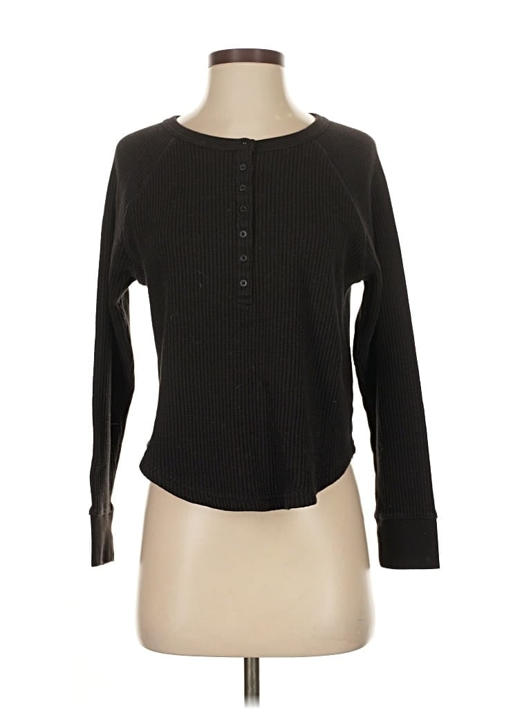 Pre-owned Gap Long Sleeve Henley Shirt In Black