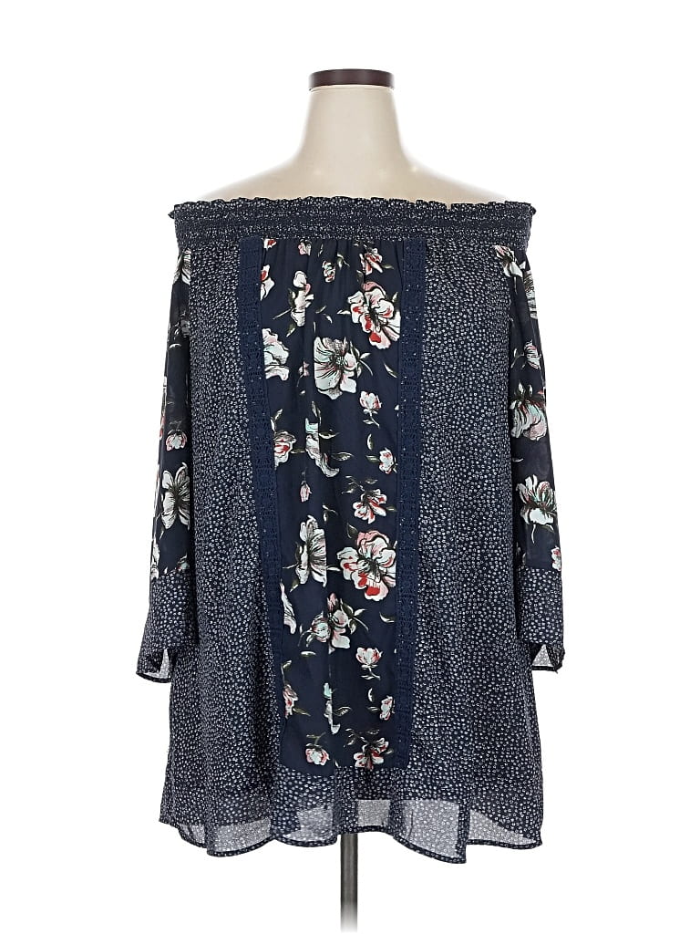 Pre-owned Dr2 3/4 Sleeve Blouse In Blue