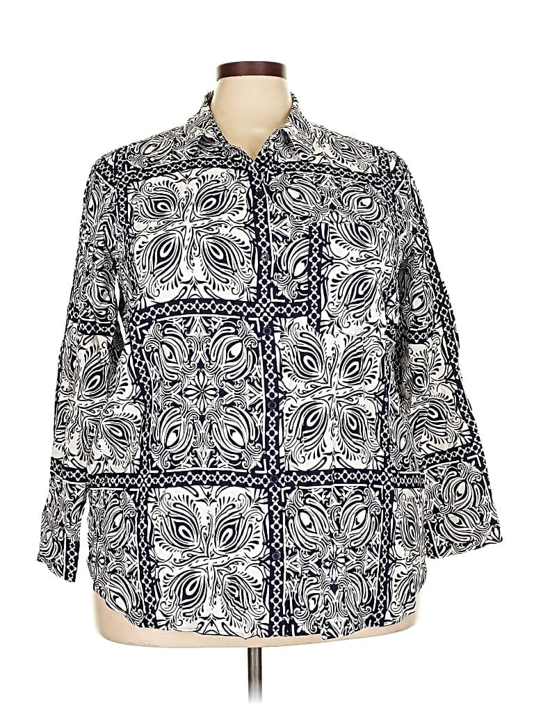 Pre-owned Lane Bryant 3/4 Sleeve Button Down Shirt In Blue