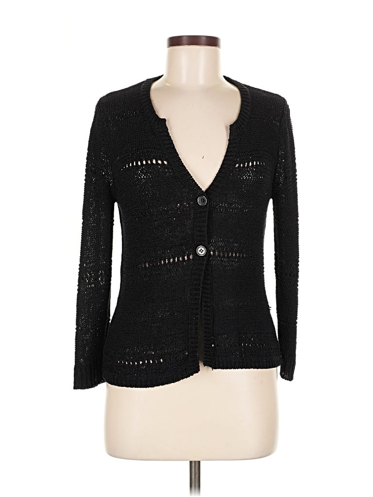 Pre-owned Cable & Gauge Cardigan Sweater In Black