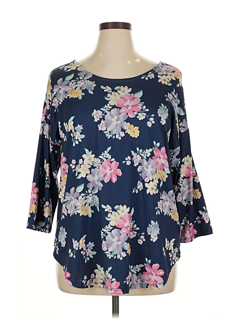 Pre-owned Bobeau 3/4 Sleeve Blouse In Blue