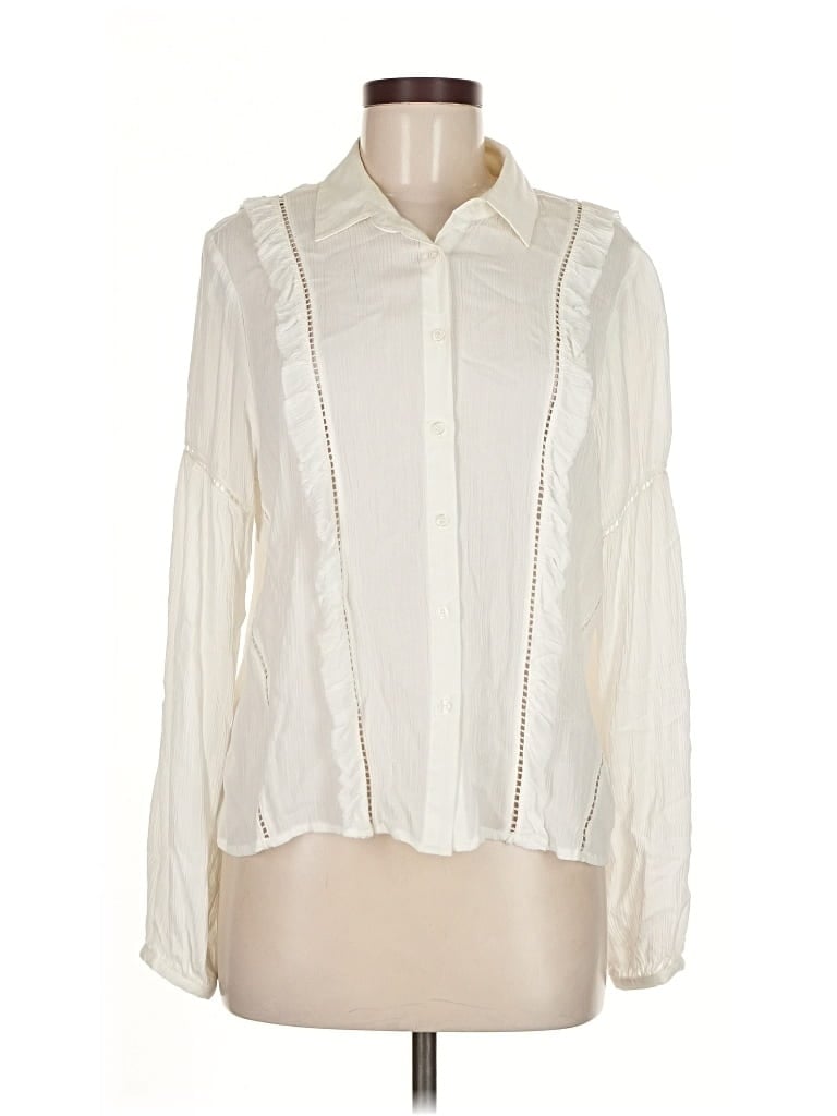 Pre-owned Amuse Society Long Sleeve Blouse In White