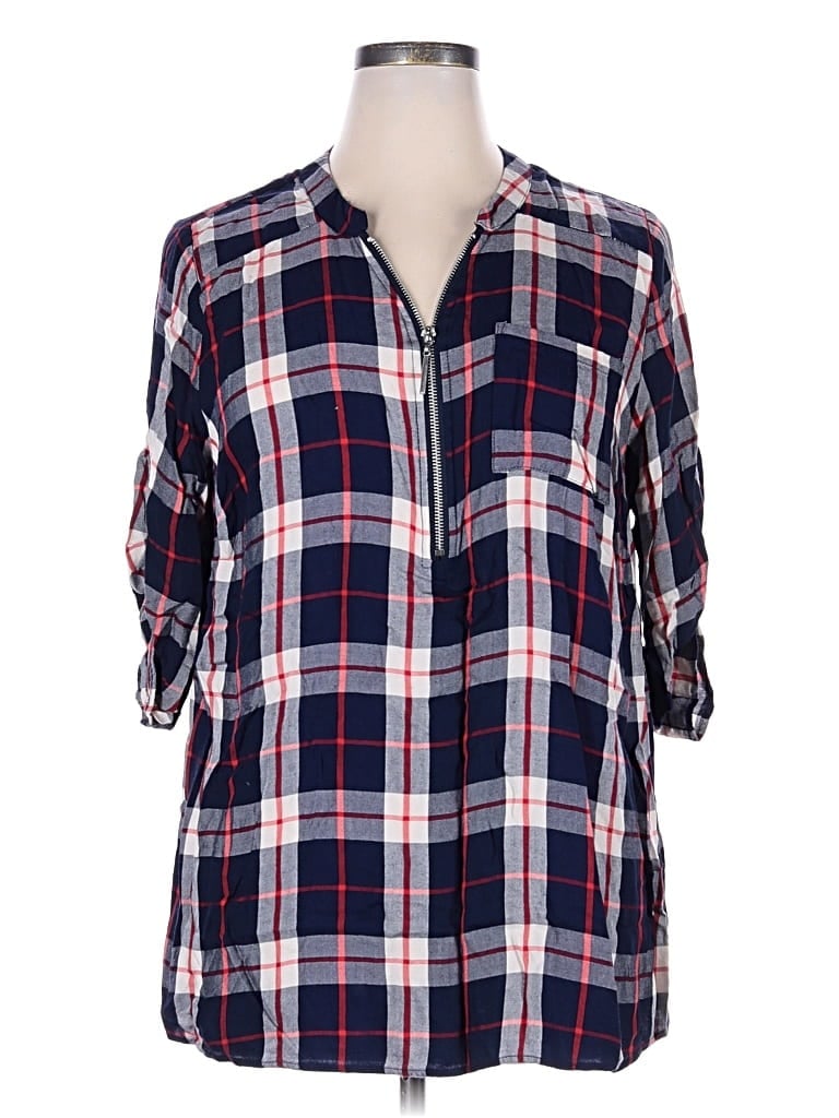 Pre-owned Catherines 3/4 Sleeve Button Down Shirt In Blue