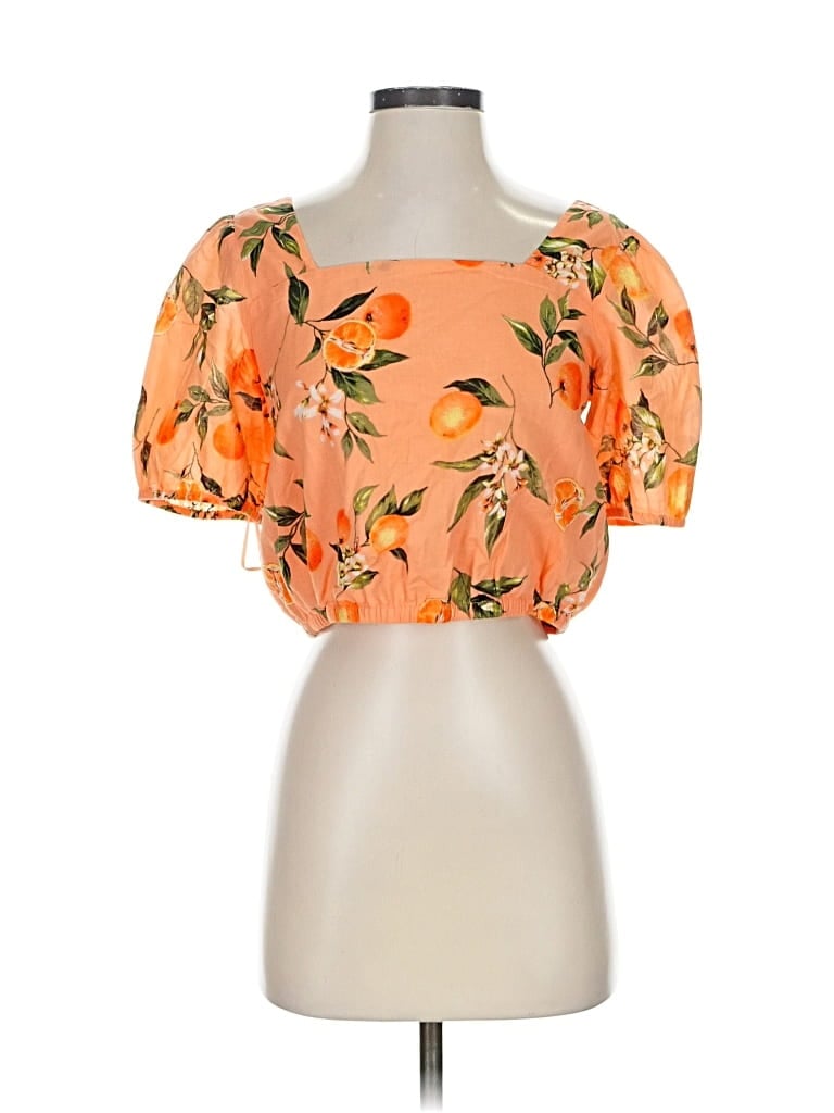 Pre-owned Ann Taylor Loft Short Sleeve Blouse In Orange