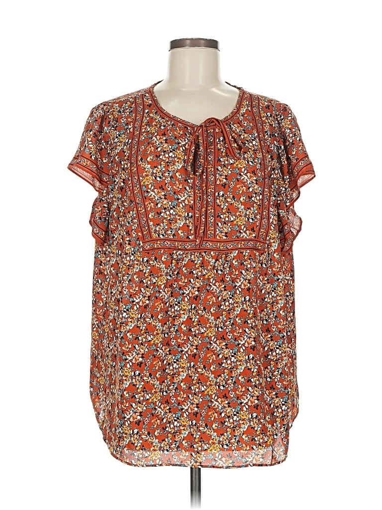 Pre-owned Max Studio Short Sleeve Blouse In Orange