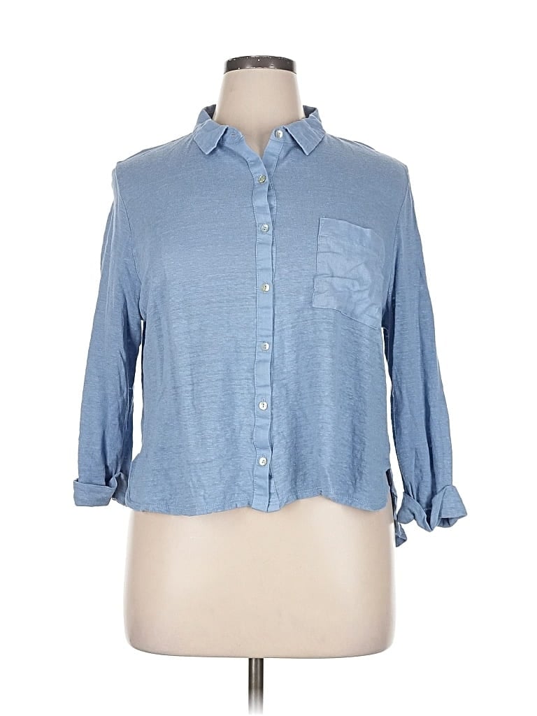 Pre-owned Sigrid Olsen 3/4 Sleeve Button Down Shirt In Blue