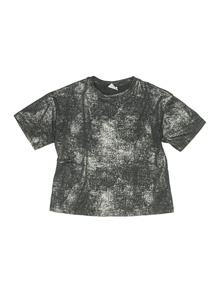 Pre-owned Zara Kids' Short Sleeve Top Gray Metallic Pattern Crew Neck Tops