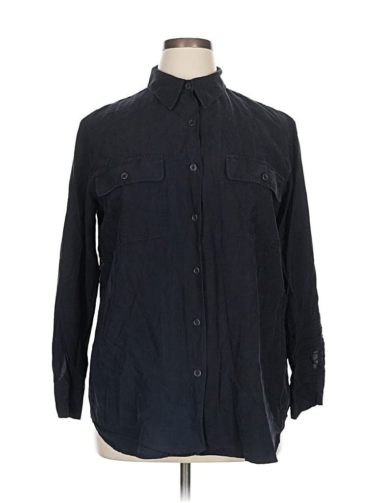 Pre-owned Emanuel Ungaro Long Sleeve Silk Top Black Mock Neckline Tops