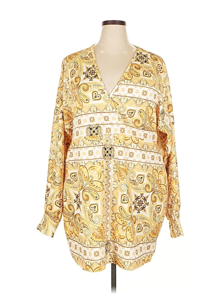 Pre-owned Prettylittlething Long Sleeve Blouse In Gold