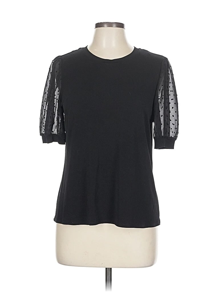Pre-owned Cece Short Sleeve Top Black Crew Neck Tops
