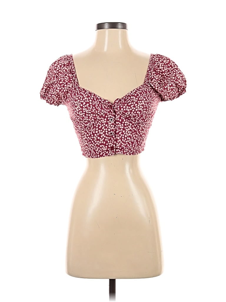 Pre-owned Polly Short Sleeve Top Burgundy Sweetheart Neckline Tops