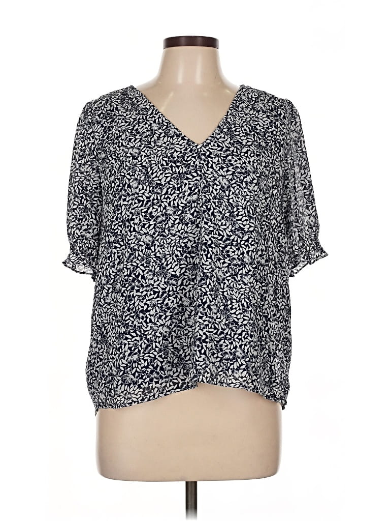 Pre-owned J.crew Factory Store Short Sleeve Blouse In Blue