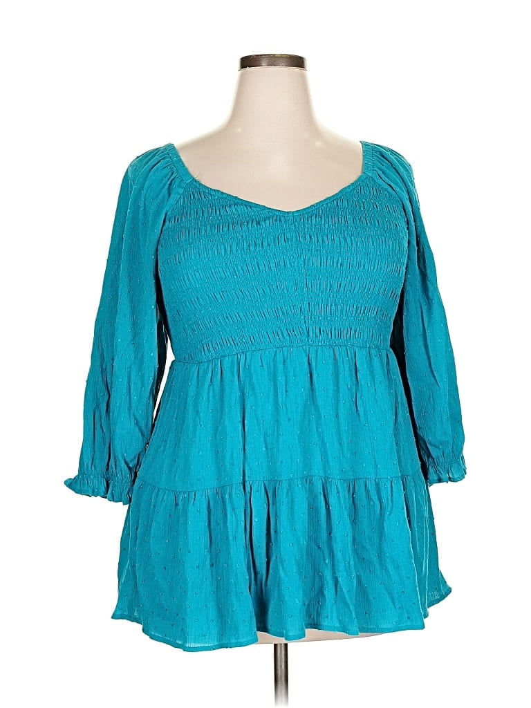 Pre-owned Torrid 3/4 Sleeve Blouse In Blue