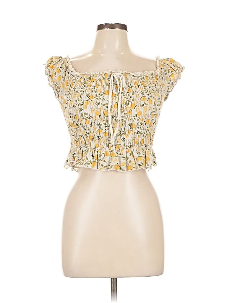 Pre-owned Kirious Sleeveless Top Yellow Strapless Neckline Tops