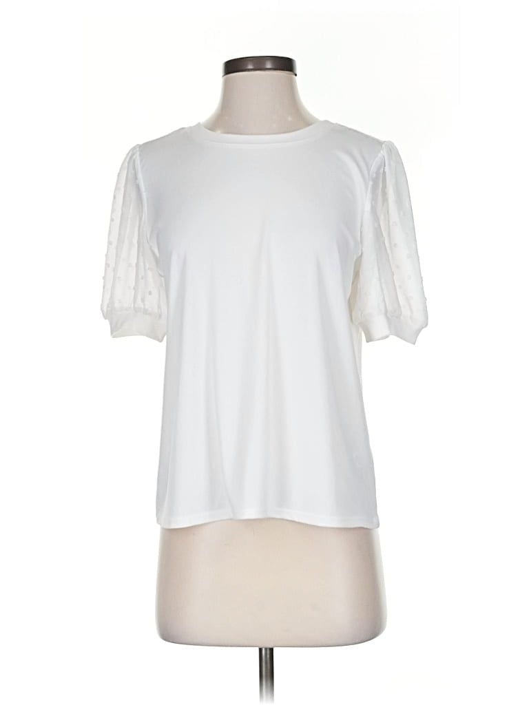 Pre-owned Cece Short Sleeve Top White Crew Neck Tops