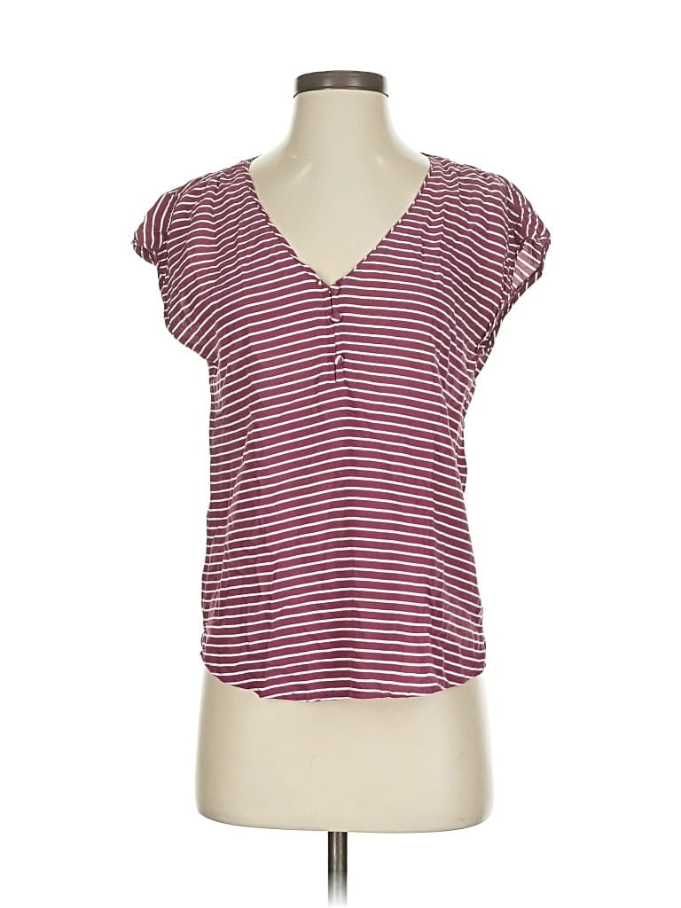 Pre-owned Abercrombie & Fitch Short Sleeve Top Burgundy V Neck Tops