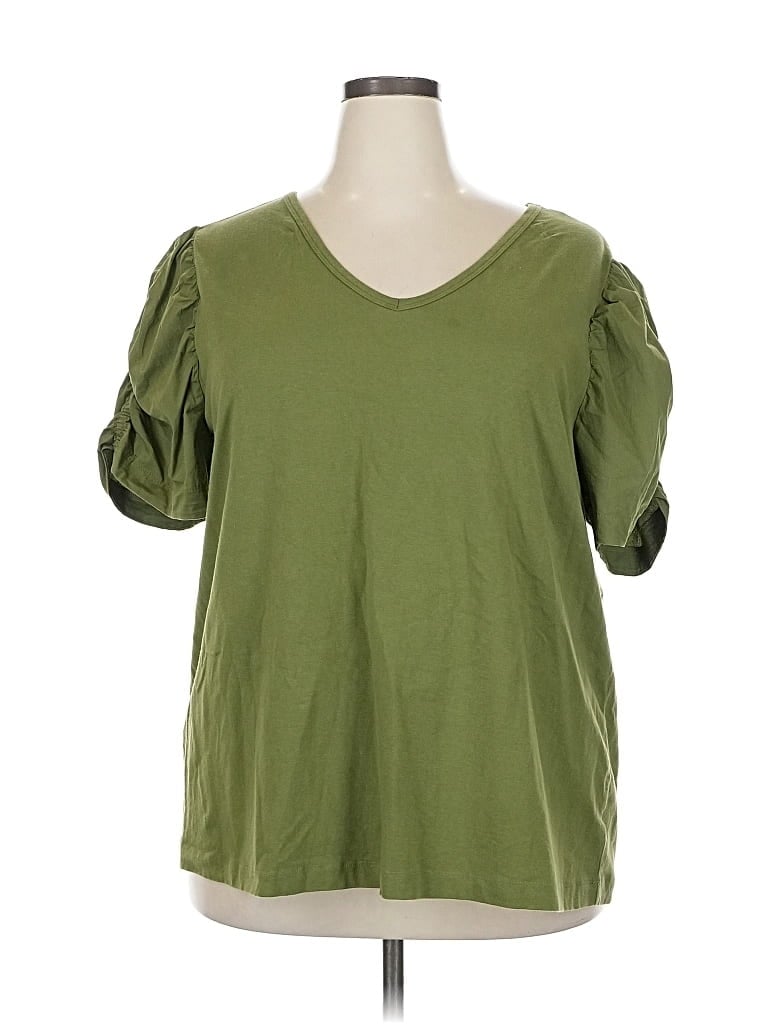 Pre-owned Lane Bryant Short Sleeve Top Green V Neck Tops