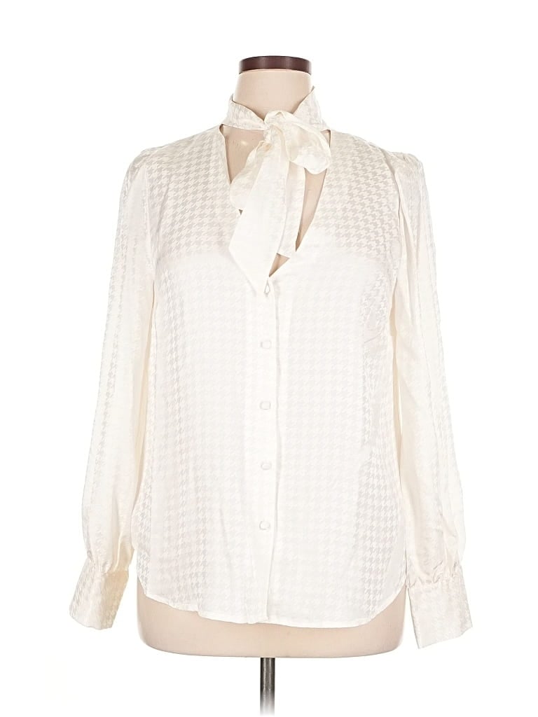 Pre-owned Veronica Beard Long Sleeve Silk Top Ivory Polka Dots Pattern Keyhole Neckline Tops In White