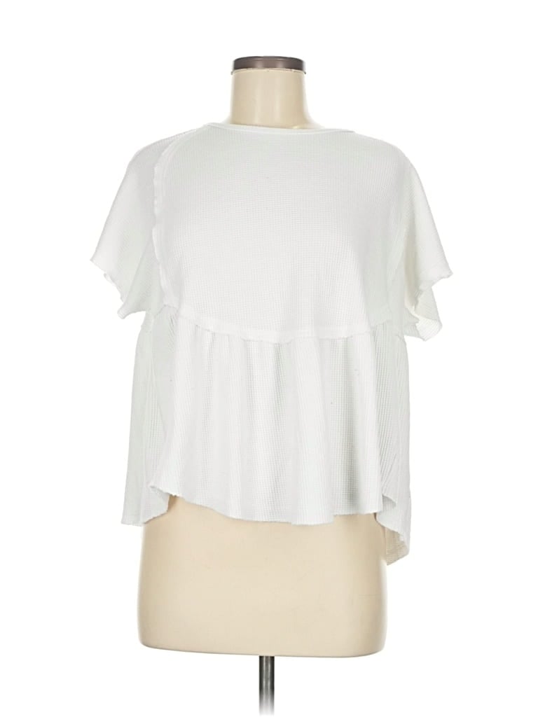 Pre-owned Mittoshop Short Sleeve Top White Ruffles Neckline Tops