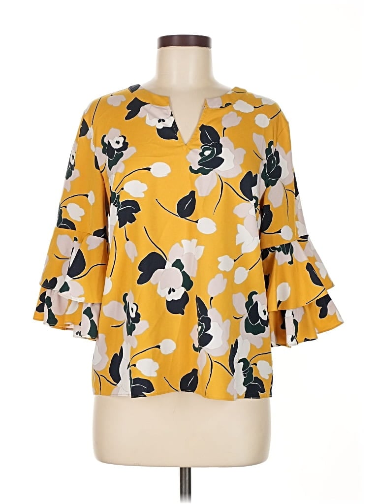 Pre-owned Ann Taylor Factory 3/4 Sleeve Blouse In Yellow