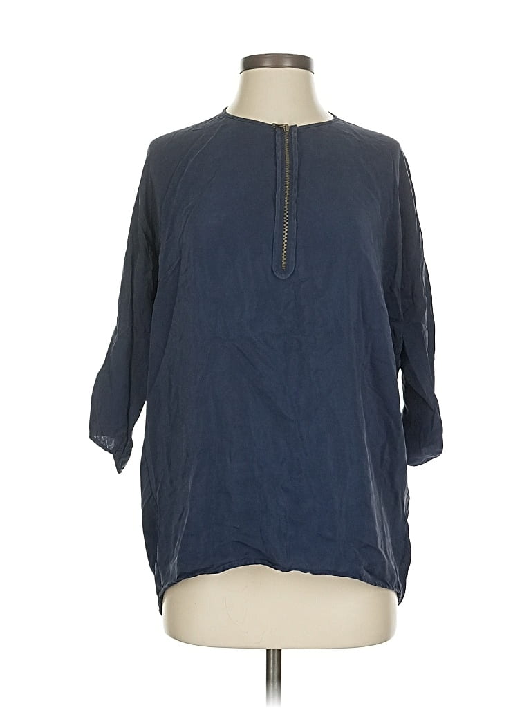 Pre-owned Vince 3/4 Sleeve Silk Top Blue Keyhole Neckline Tops