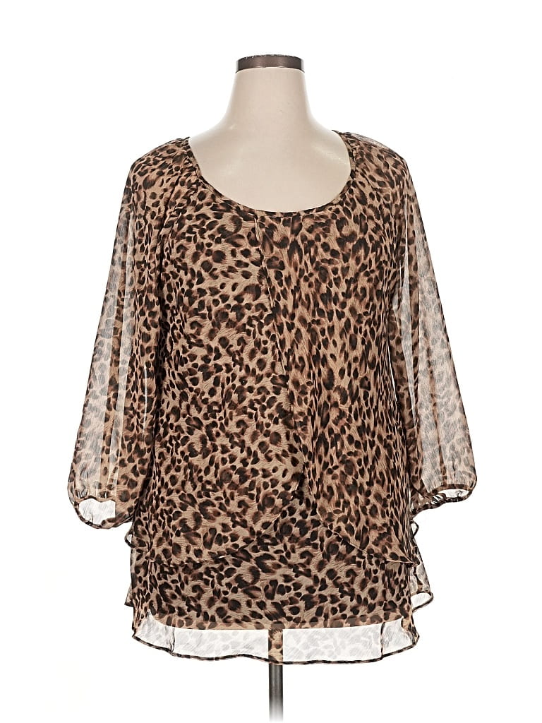 Pre-owned Roz & Ali 3/4 Sleeve Blouse In Brown
