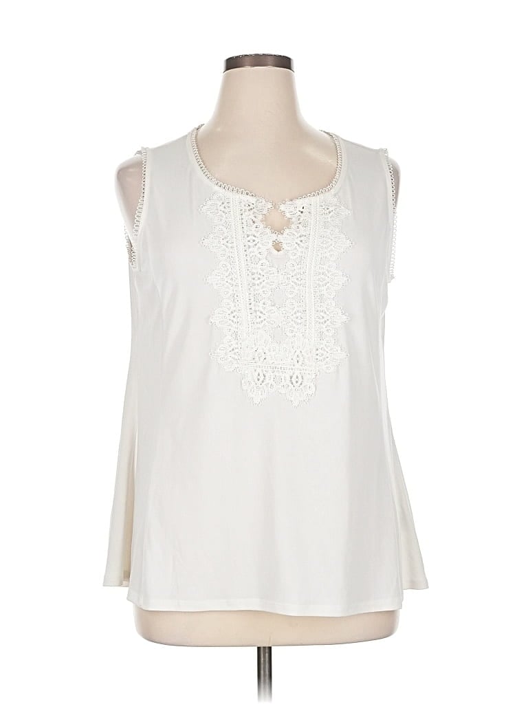 Pre-owned Roz & Ali Sleeveless Blouse In White