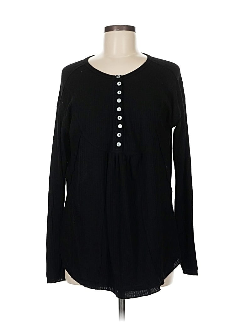 Pre-owned Sweet Romeo Long Sleeve Henley Shirt In Black