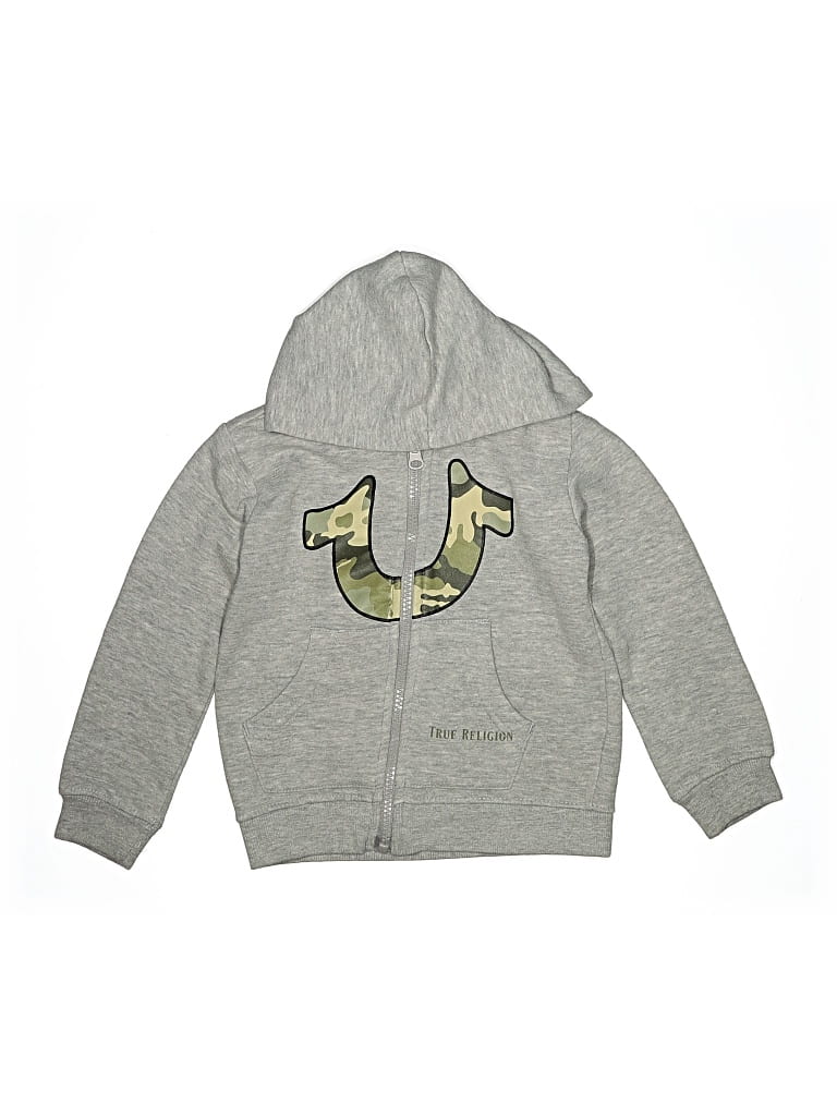 Pre-owned True Religion Kids' Zip Up Hoodie In Gray