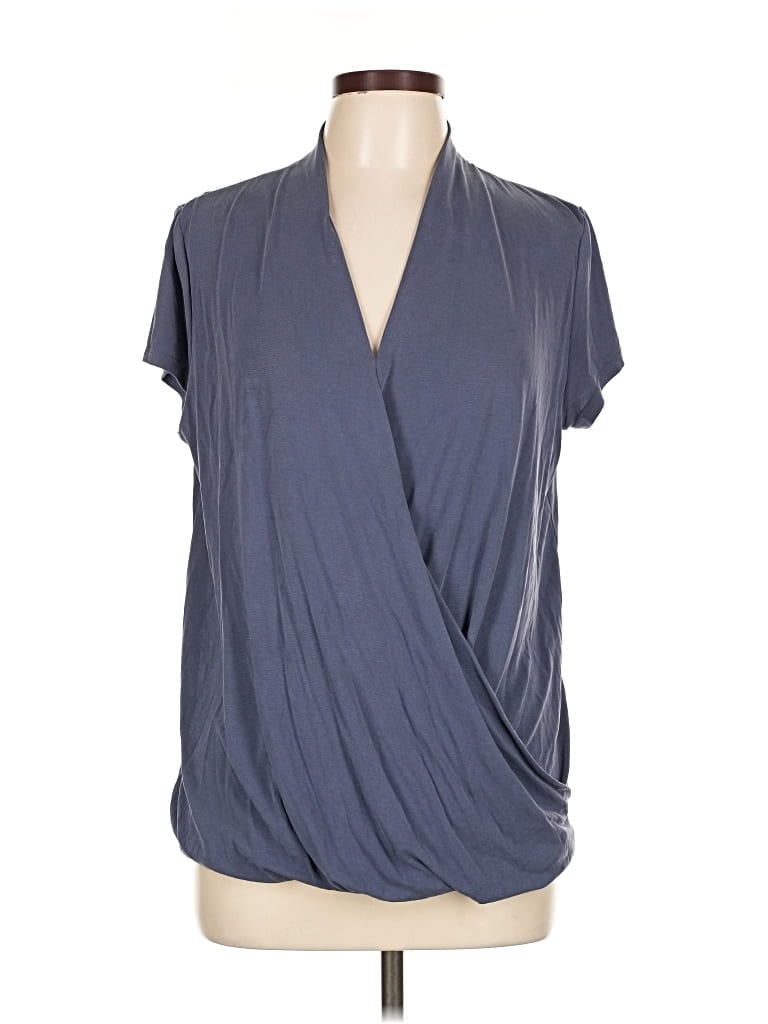Pre-owned Ann Taylor Loft Outlet Short Sleeve Top Gray Plunge Neckline Tops