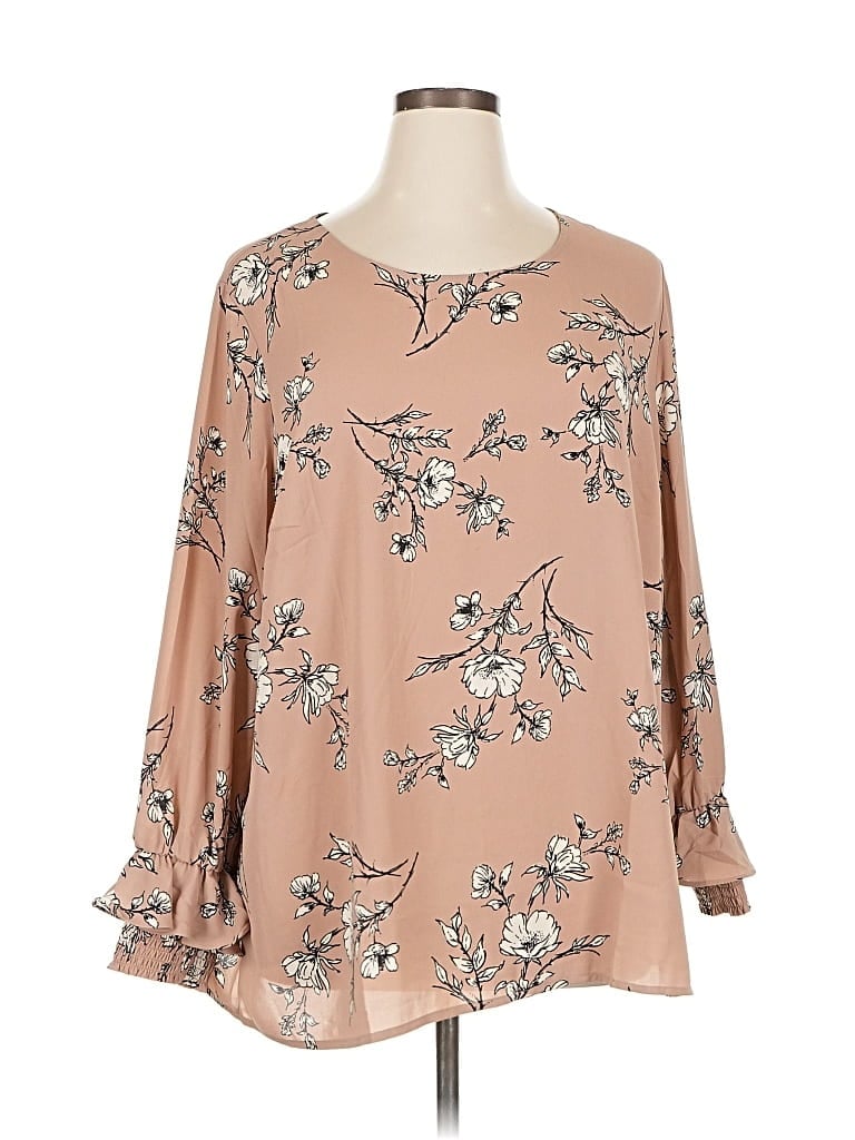 Pre-owned Pleione 3/4 Sleeve Blouse In Brown