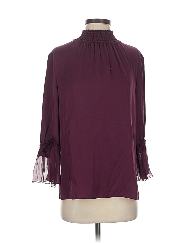 Pre-owned Kobi Halperin 3/4 Sleeve Silk Top Burgundy Mock Neckline Tops