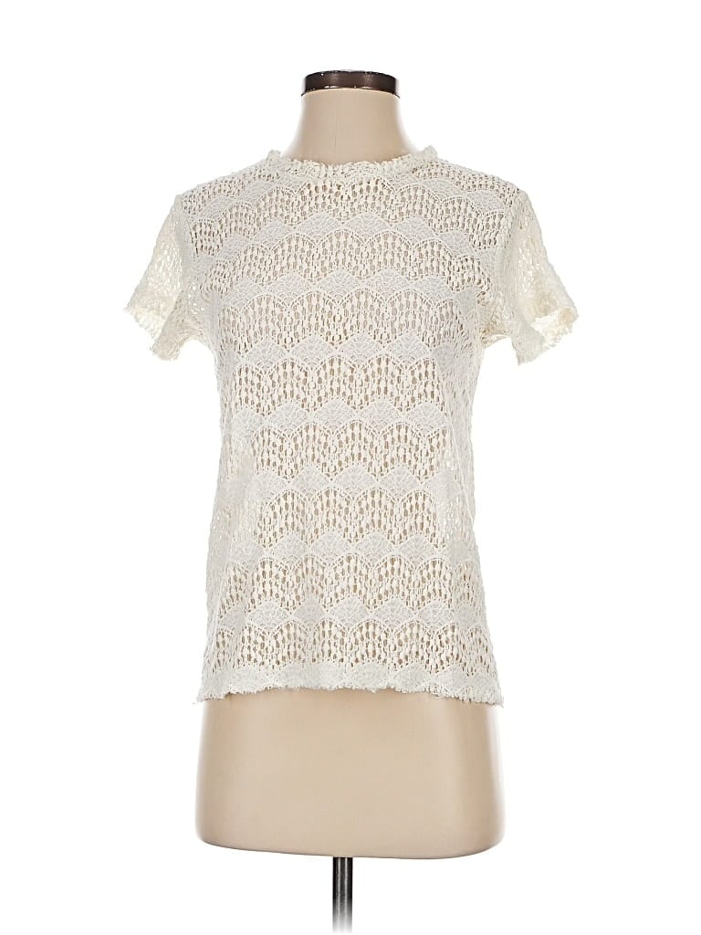 Pre-owned Nsf Short Sleeve Top Ivory Mock Neckline Tops In White