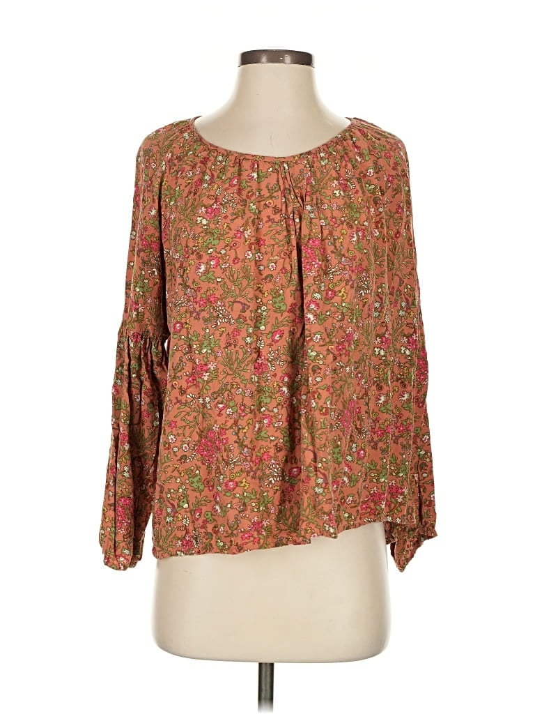 Pre-owned Orvis 3/4 Sleeve Blouse In Brown