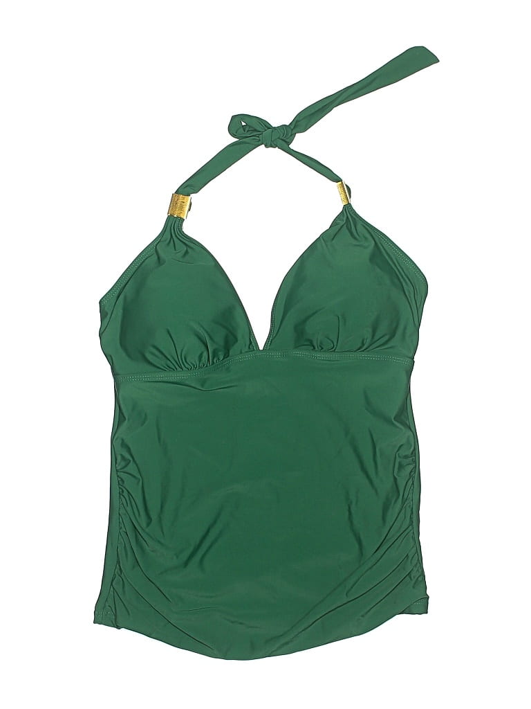 Pre-owned Unbranded Swimsuit Top Green Solid Pattern Swimwear