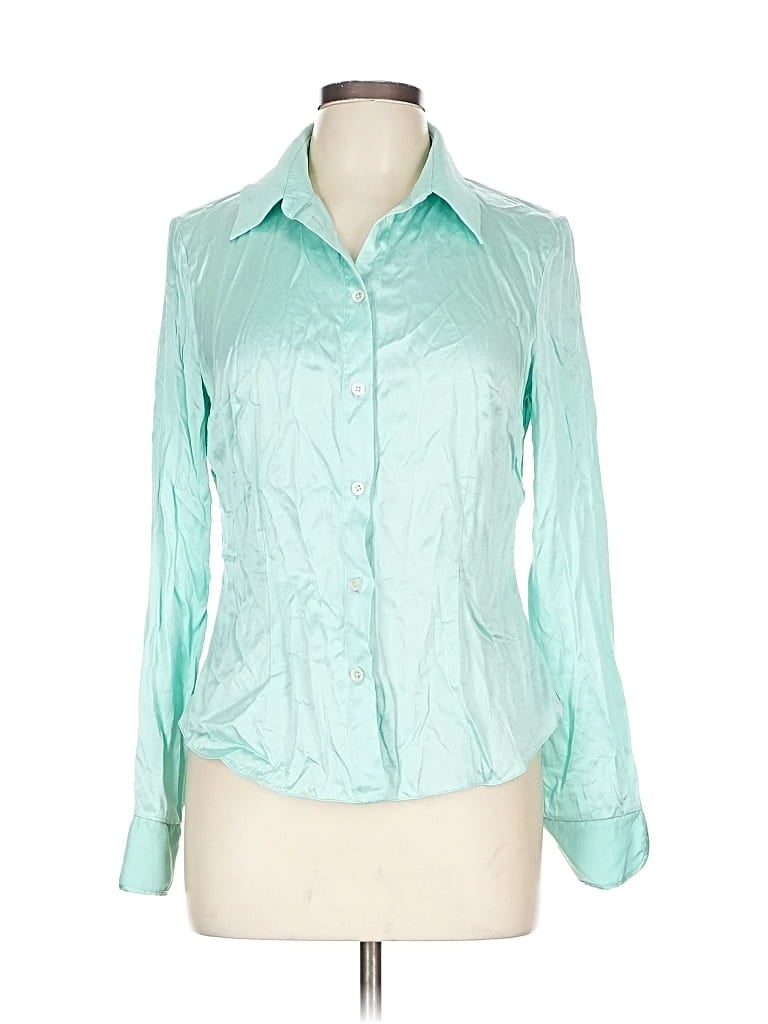 Pre-owned Serena Bute Long Sleeve Silk Top Green Collared Neckline Tops