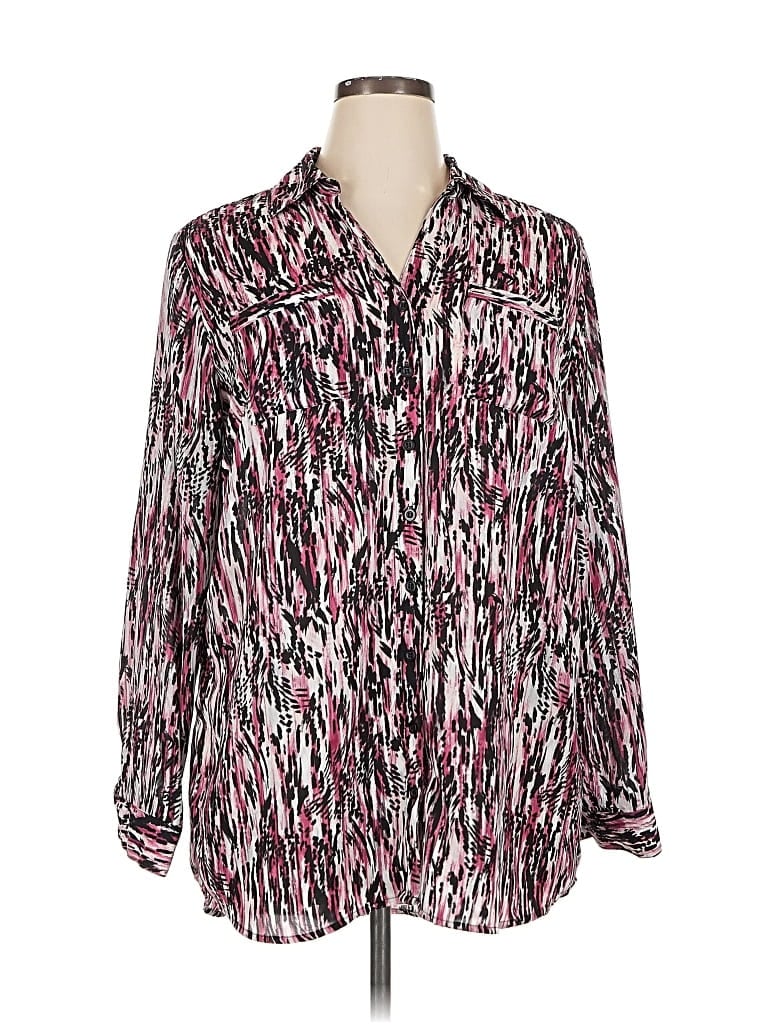 Pre-owned Christopher & Banks Long Sleeve Blouse In Pink