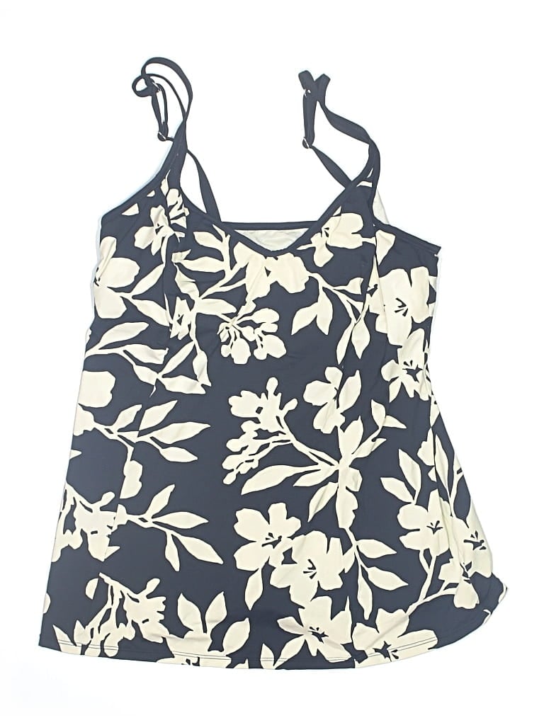 Pre-owned Mainstream Swimsuit Top Ivory Floral Pattern Swimwear In White